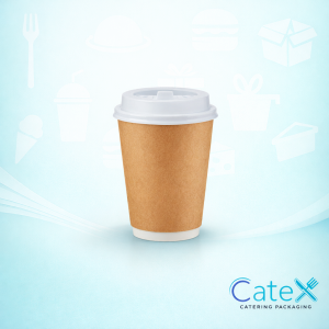 A stack of 8oz brown kraft double wall insulated paper coffee cups for an Irish cafe