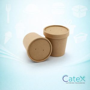 8oz (235ml) leaf design kraft paper soup cup with matching vented lid for takeaway