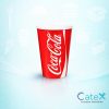 Stack of official 9oz Coca-Cola branded paper cold cups for fountain drinks