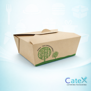 Large 215x158x48mm bamboo compostable food box with secure folding lock lid for main courses