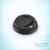 Black compostable PLA hot coffee cup lids made from CPLA for 8oz and 10oz cups in Ireland