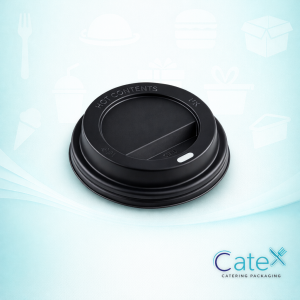 Bulk case of 1000 black hot coffee cup lids for 16oz takeaway cups with 90mm rim