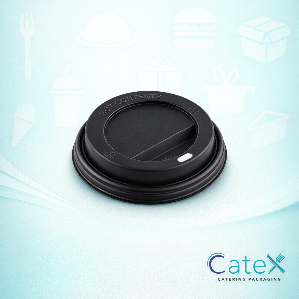 Black hot coffee cup lids 1000 pack with secure dome and spill-guard for takeaway in Ireland