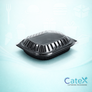 Pack of 250 black 1-compartment microwavable plastic food containers with clear lids for meal prep