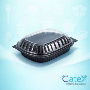 Pack of 200 black 1-compartment microwavable plastic food containers with clear lids for meal prep