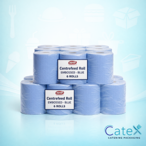 Blue roll centrefeed 1/2 pallet deal with 36 cases of 2-ply embossed catering wipes for Irish businesses