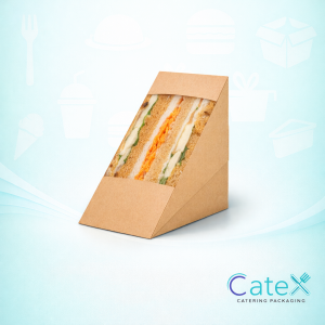 Bulk pack of 500 brown kraft paper sandwich wedges with clear viewing windows for deli display