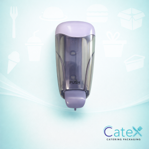 White wall-mounted bulk fill soap dispenser with 0.8L capacity and viewing window for commercial washrooms in Ireland