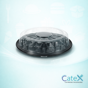 Pack of 50 Caterware crystal clear plastic dome lids with Smartlock secure closing
