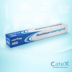 Case of 6 Caterwrap 450mm catering tin foil rolls 75m length in professional cutter boxes for Irish catering