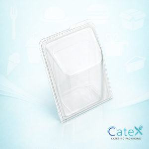 Crystal clear plastic hinged tortilla and wrap container measuring 321 by 110mm