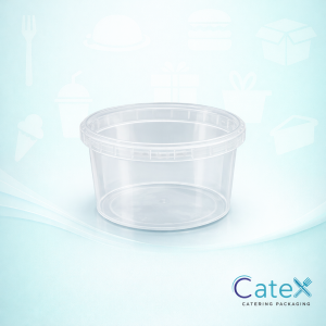 Clear plastic ring lock container lid with tamper-evident security seal for food production