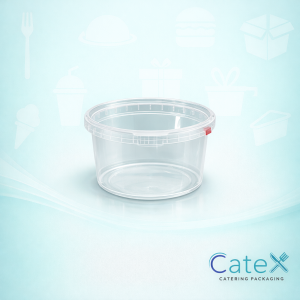 Pack of 287 clear plastic ring lock containers with tamper-evident lids, 520ml capacity