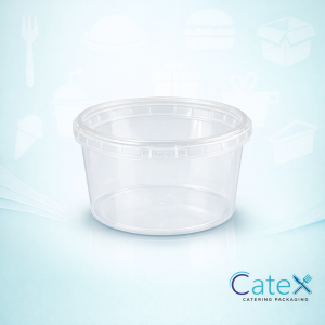 Pack of 298 clear plastic ring lock lids with tamper-evident security tabs for 480ml containers