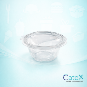 Pack of 600 clear square plastic salad containers with hinged lids, 250ml capacity for delis