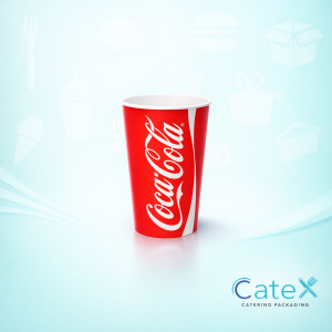 Official Coca-Cola branded red and white disposable paper cold cups for soda