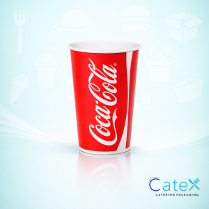 Official Coca-Cola branded polycoated paper cups for cold takeaway drinks