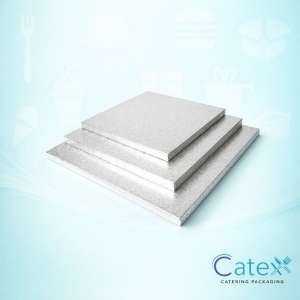 Heavy duty double thickness square cake boards with silver aluminum foil finish for tiered cakes in Ireland