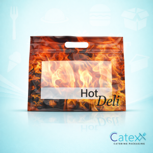 Large 12x10 inch Grab n Go chicken bags with anti-fog window and handle for rotisserie chicken