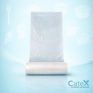 Heavy duty 17-micron clear plastic food bags on a perforated roll for butchers and grocers in Ireland