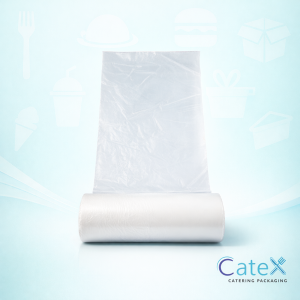 Bulk pack of 2400 heavy duty white plastic food bags on a roll measuring 12x18 inches
