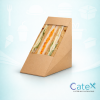 Natural kraft brown paper sandwich wedges with a clear viewing window for fresh food display