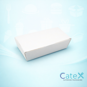 Large white kraft nested food box with leakproof webbed corners for takeaway meals