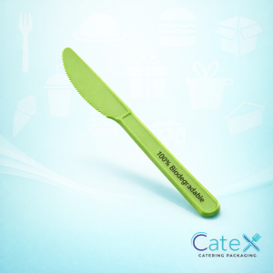 Leafware 7 inch eco green compostable knives made from plant-based resin for sustainable catering
