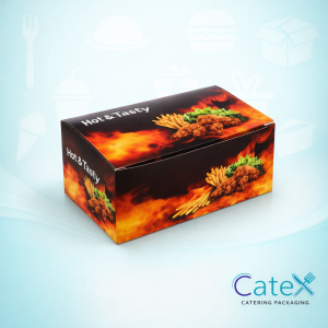 Medium cardboard chipper snack box with hinged lid for takeaway chips and nuggets