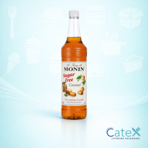 1 Litre professional bottle of Monin Sugar Free Caramel Syrup for zero-sugar lattes and cocktails in Ireland