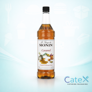 1 Litre bottle of Monin Caramel Syrup for professional coffee and cocktail use