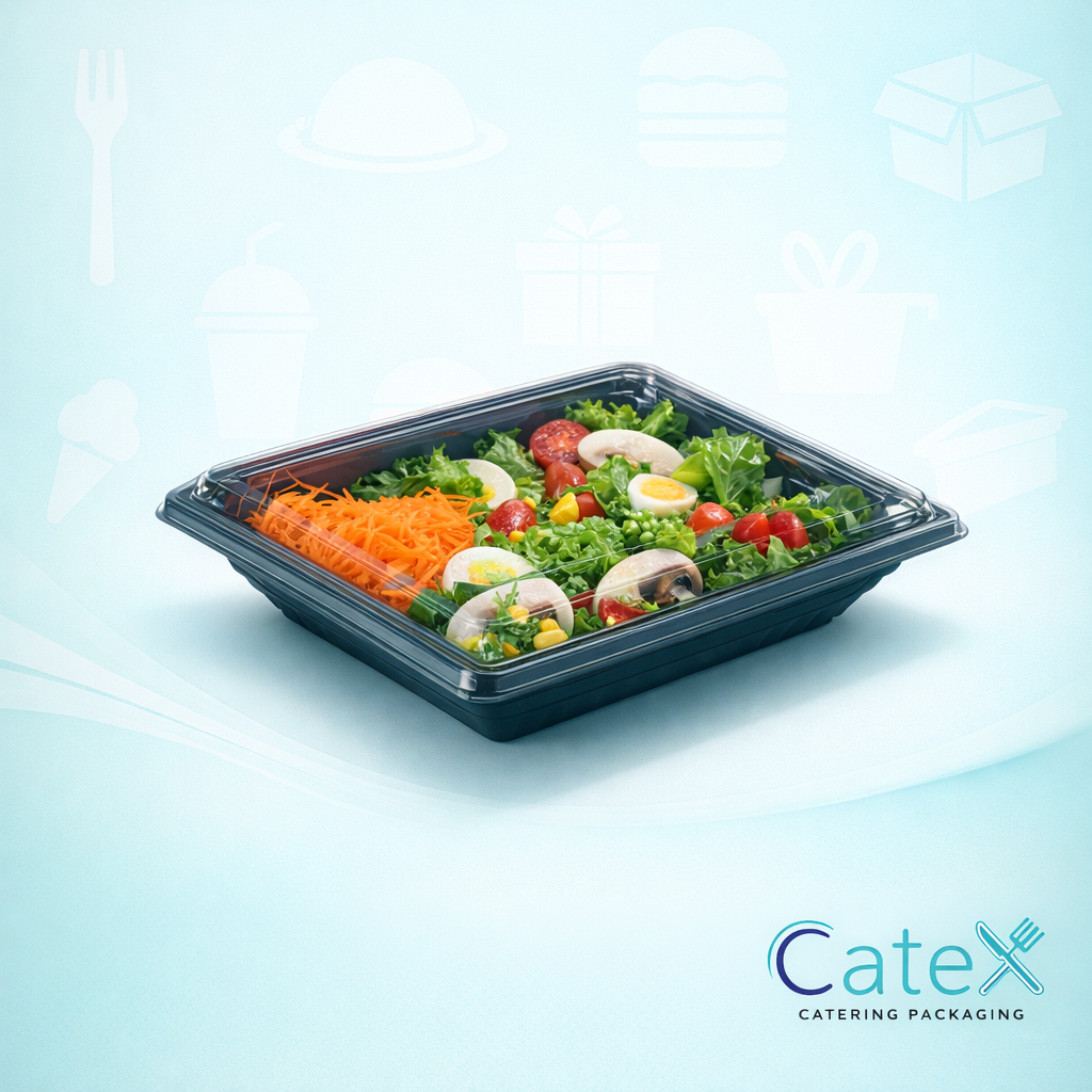 Premium Pyramipack black 250ml food container with separate crystal clear snap-on lid