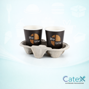 Eco-friendly recycled corrugated 2-cup carrier for takeaway hot and cold drinks