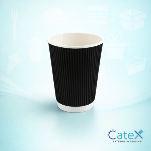 Black ripple wall disposable coffee cups 500 pack insulated for hot drinks in cafes