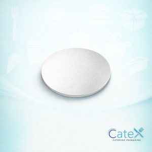 Professional silver round cut edge cake cards with embossed aluminium foil finish for bakery presentation