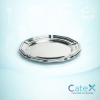 Sabert 34cm round silver catering platter with high-gloss reflective finish for buffet displays