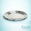 Elegant Sabert round silver plastic platter for professional catering and buffet displays