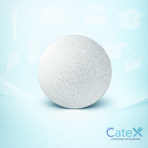Silver round cake cards with aluminium foil finish for professional cake presentation in Irish bakeries and patisseries
