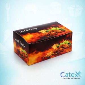 Small cardboard chipper snack box with hinged lid for children's meals and nuggets