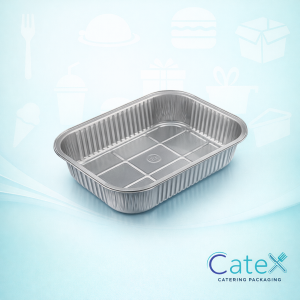 Compact rigid smoothwall aluminium foil tray measuring 178mm by 136mm by 45mm depth