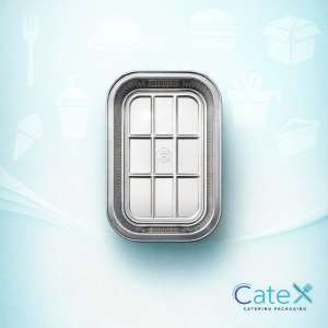 Rigid smoothwall aluminium foil tray measuring 239mm by 167mm by 50mm depth