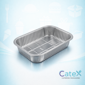 Rigid silver smoothwall aluminium foil tray 220x150x45mm for butcher stir-fries and ready meals