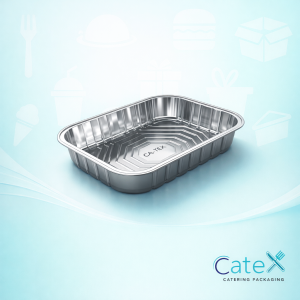 Pack of 510 heavy-duty smoothwall aluminium foil trays with 1449ml capacity for family meals