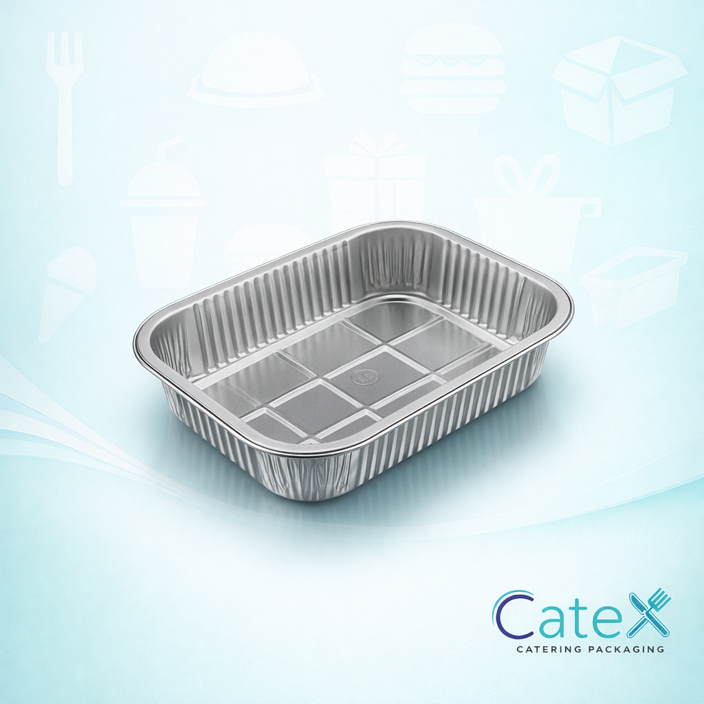 High-quality silver smoothwall aluminium foil trays for professional ready meals and butcher displays
