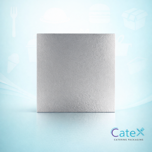 Pack of 25 silver square single thick 10 inch cake boards hygienically shrink wrapped for bakeries