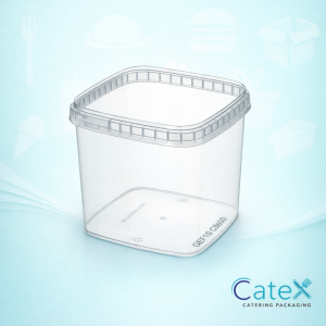 Square and rectangular tamper evident plastic containers with security tabs for professional food packaging in Ireland