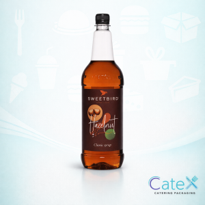 1 Litre bottle of Sweetbird Hazelnut Syrup for flavoring coffee and chocolate in an Irish cafe