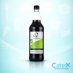 1 Litre bottle of Sweetbird Jasmine Lime Iced Tea Syrup with floral jasmine and lime for Irish cafés