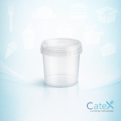 Clear tamper evident plastic containers and lids with break-tab security for food safety in Irish catering businesses