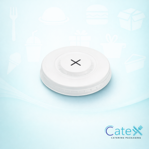 Clear transparent plastic cold cup lids with a central straw slot for takeaway beverage service